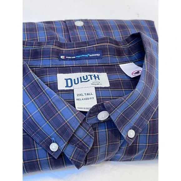 Duluth Trading Co Mens 2XL Tall Plaid Relaxed Fit Long Sleeve Button Up Shirt - Picture 9 of 9